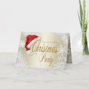 Santa Hat Snowflake Christmas Party Invitation