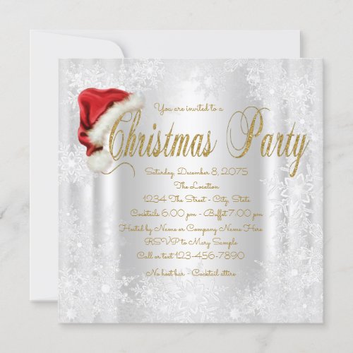 Santa Hat Snowflake Christmas Party Invitations
