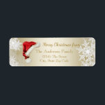 Santa Hat Snowflake Christmas Return Address Label<br><div class="desc">Christmas return address labels with cute red Santa hat on a pretty gold snowflake background. You can easily customize these cute red Santa hat and snowflake address labels by simply adding your details.</div>