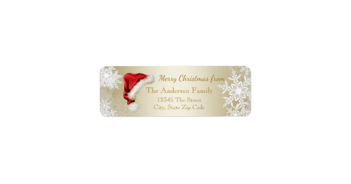Santa Hat Snowflake Christmas Return Address Label | Zazzle