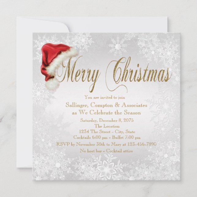 Santa Hat Snowflake Corporate Christmas Party Invitation (Front)