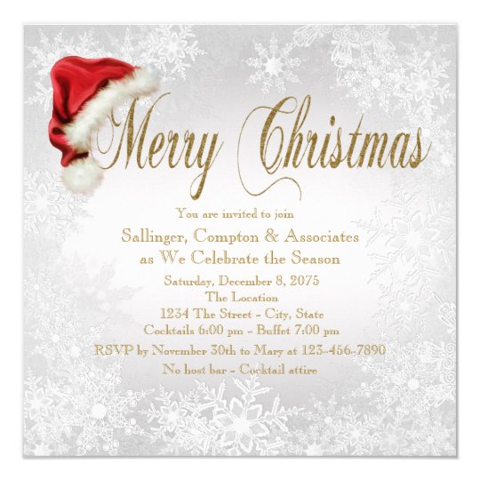 Santa Hat Snowflake Corporate Christmas Party Invitation | Zazzle.com
