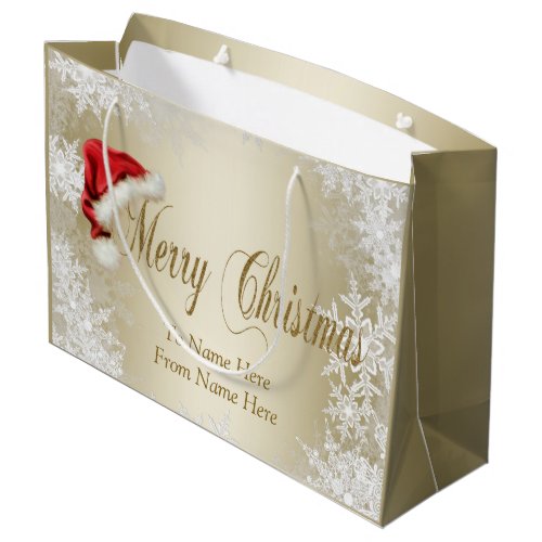Santa Hat Snowflake Gold Christmas Large Gift Bag