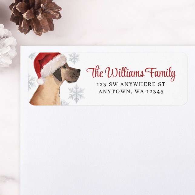 Santa Hat Snowflake Great Dane Return Address Label (Creator Uploaded)