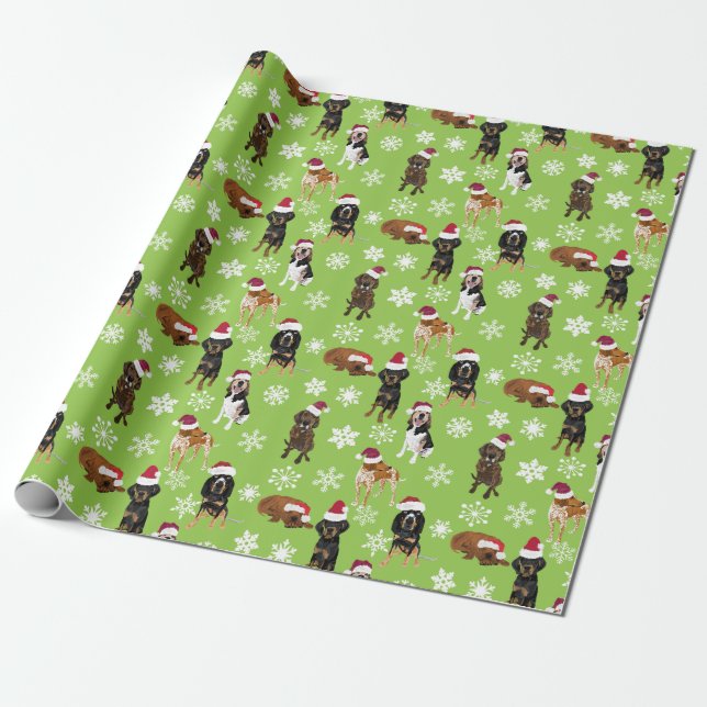 Santa Hat Snowflake Green Wrapping Paper (Unrolled)