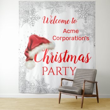 Santa Hat Snowflake Red Christmas Party Backdrop by decembermorning at Zazzle