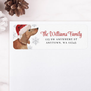 Santa Hat Snowflake Tan Dachshund Return Address Label