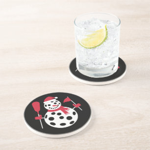 Santa Hat Snowman Family Xmas Matching Pickleball  Coaster