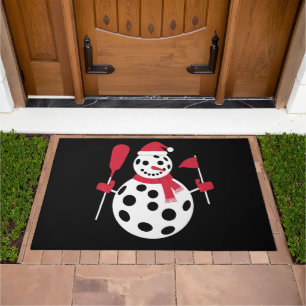 Santa Hat Snowman Family Xmas Matching Pickleball  Doormat