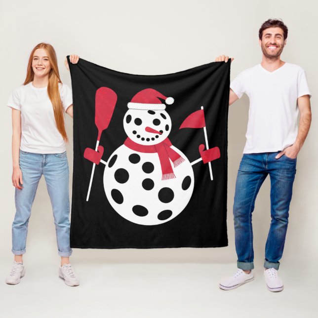 Santa Hat Snowman Family Xmas Matching Pickleball  Fleece Blanket (In Situ)