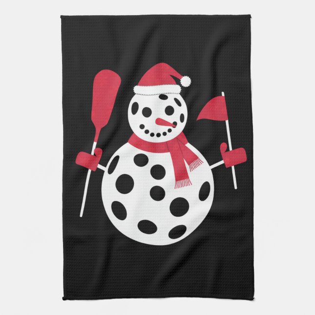 Santa Hat Snowman Family Xmas Matching Pickleball  Kitchen Towel (Vertical)