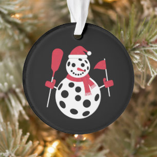 Santa Hat Snowman Family Xmas Matching Pickleball Ornament