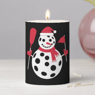 Santa Hat Snowman Family Xmas Matching Pickleball Pillar Candle