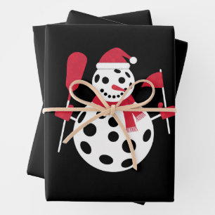Santa Hat Snowman Family Xmas Matching Pickleball Wrapping Paper Sheets