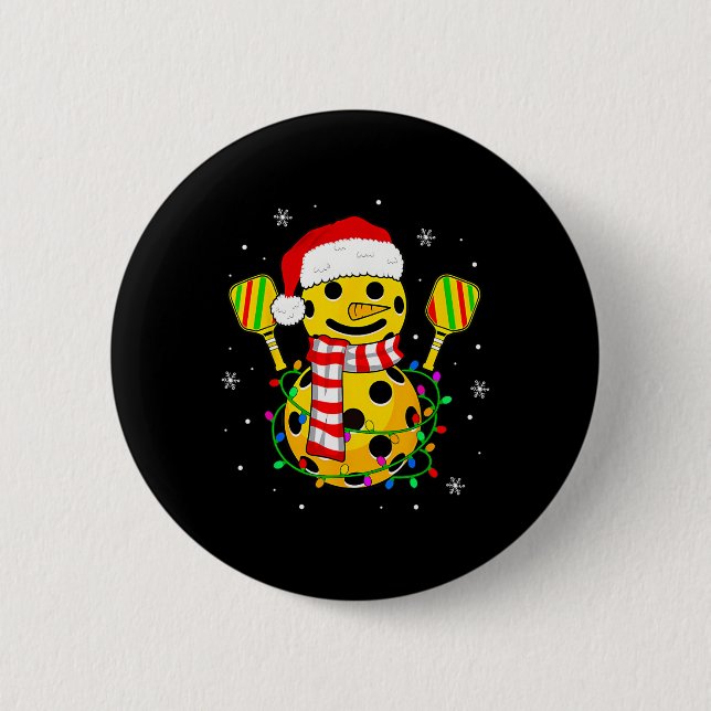 Santa Hat Snowman Gifts For Xmas Funny Pickleball  Button (Front)