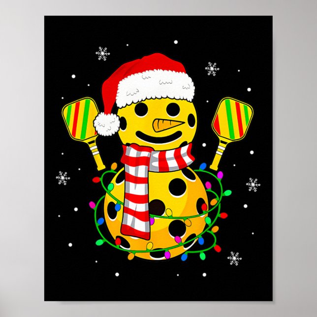 Santa Hat Snowman Gifts For Xmas Funny Pickleball  Poster (Front)