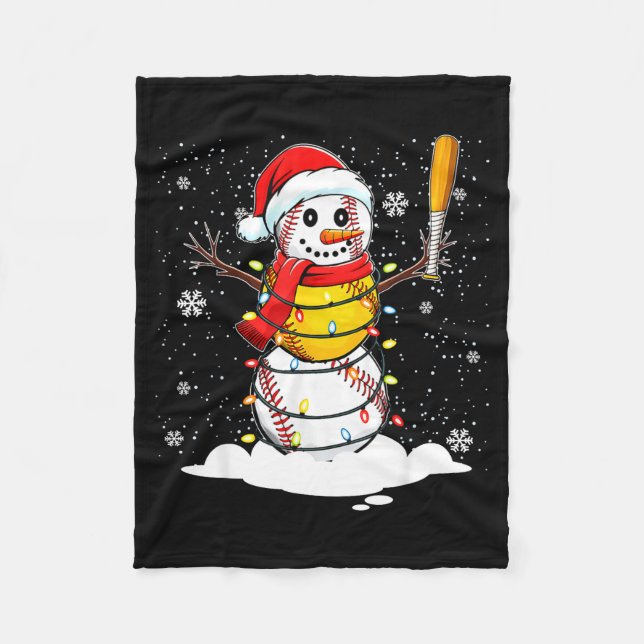 Santa Hat Snowman Xmas Funny Baseball Softball Chr Fleece Blanket (Front)