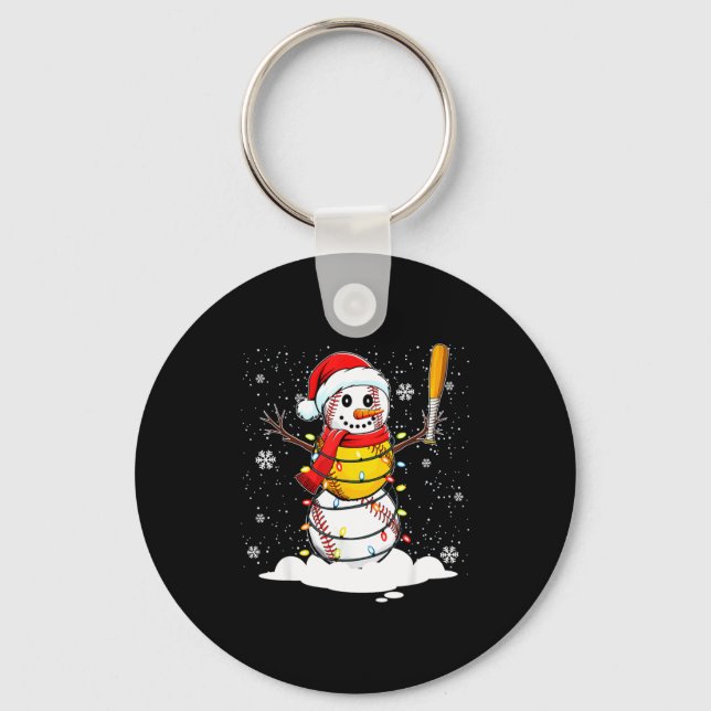 Santa Hat Snowman Xmas Funny Baseball Softball Chr Keychain (Front)