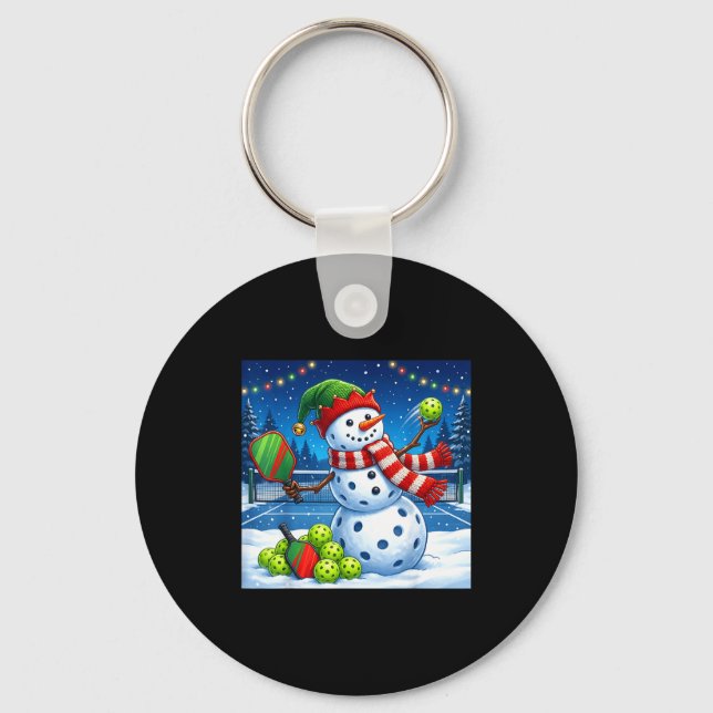 Santa Hat Snowman Xmas Funny Ckleball Christmas  Keychain (Front)