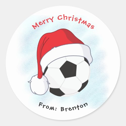 Santa Hat Soccer Ball Merry Christmas Classic Round Sticker