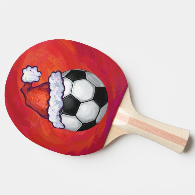 Santa Hat Soccer Ball on Red Ping-Pong Paddle (Side)