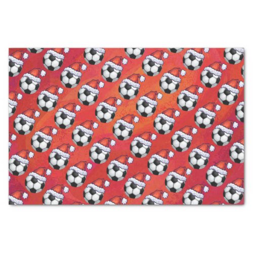 Santa Hat Soccer Ball Pattern on Red Tissue Paper