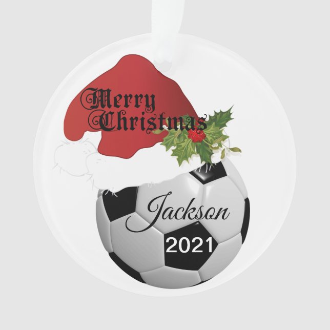 Santa Hat Soccer Design | DIY Name Ornament (Front)