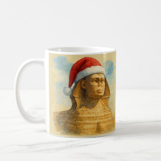 Santa Hat Sphinx Mug Egyptian Holiday (Left)