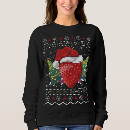 Santa Hat Strawberry Xmas Gift Ugly Strawberry Chr Sweatshirt