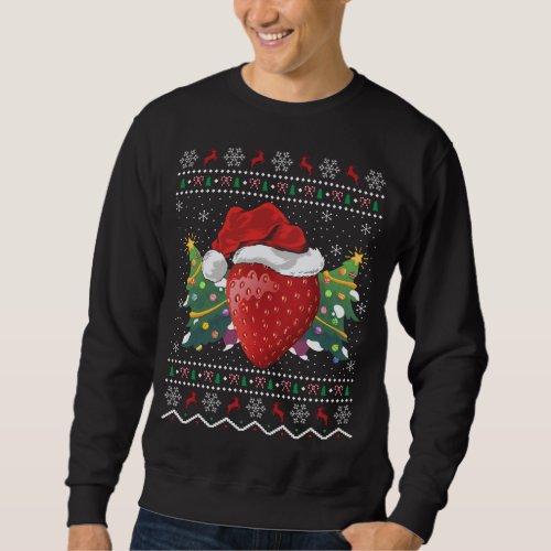 Santa Hat Strawberry Xmas Gift Ugly Strawberry Chr Sweatshirt