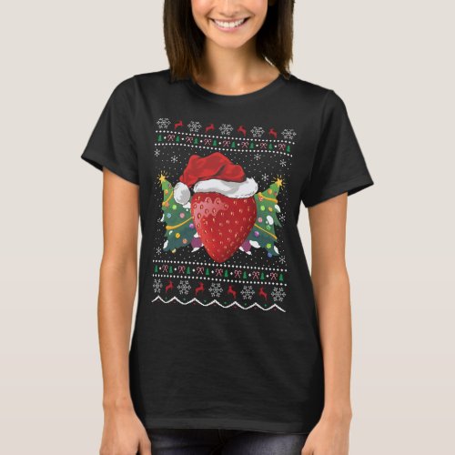 Santa Hat Strawberry Xmas Gift Ugly Strawberry Chr T_Shirt