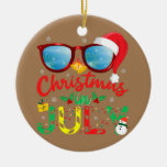 Santa Hat Sunglasses Summer Christmas In July  Ceramic Ornament