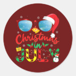 Santa Hat Sunglasses Summer Christmas In July  Classic Round Sticker