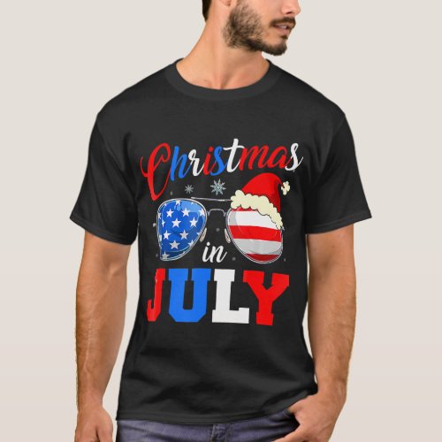 Santa Hat Sunglasses Summer Christmas In July T_Shirt