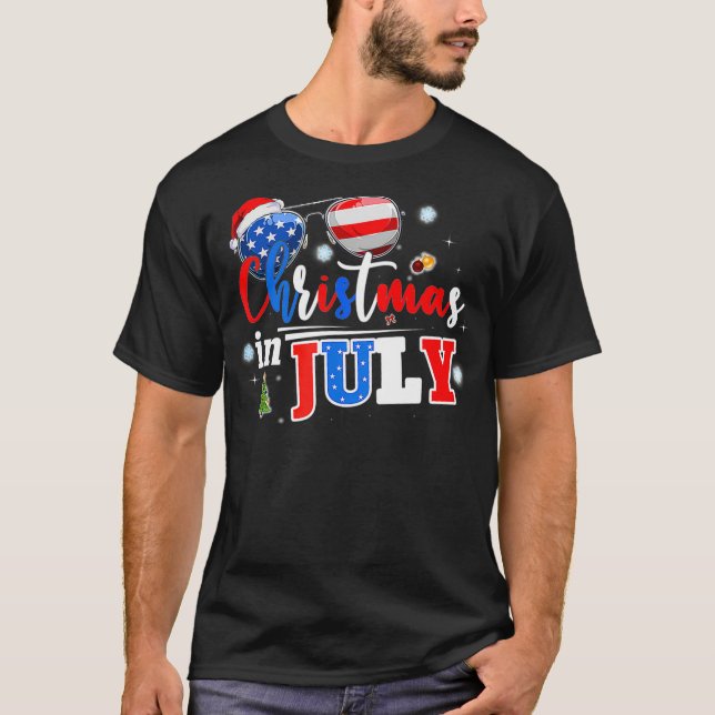 Santa Hat Sunglasses Summer Christmas In July  T-Shirt (Front)