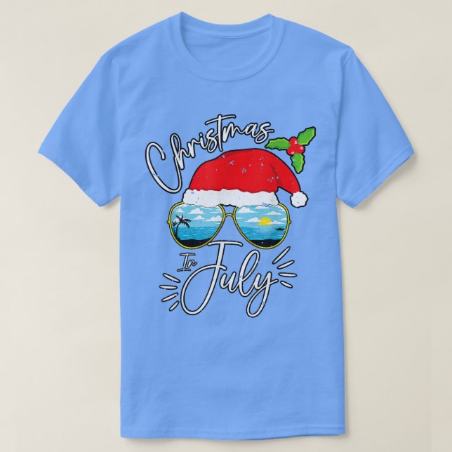 Santa Hat Sunglasses Summer Vacation Christmas In  T-Shirt (Design Front)