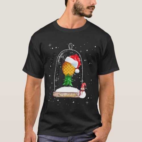 Santa Hat Swinger Upside Down Pineapple Snow Globe T_Shirt