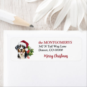 Santa Hat Swiss Mountain Dog Christmas Label
