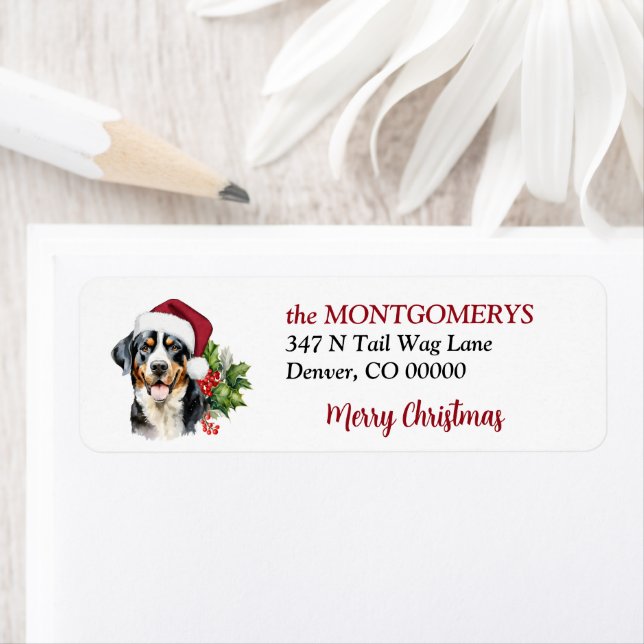 Santa Hat Swiss Mountain Dog Christmas  Label (Insitu)