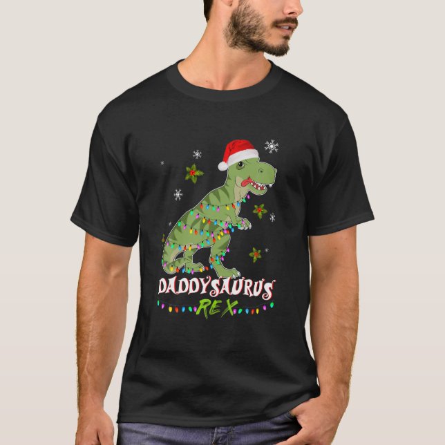 Santa Hat T Rex Matching Family Christmas Dinosaur T-Shirt (Front)