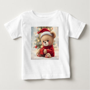 Santa Hat Teddy Bear Baby Shirt – Christmas Gift