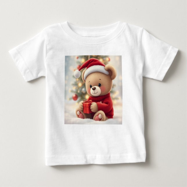 Santa Hat Teddy Bear Baby Shirt – Christmas Gift (Front)