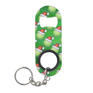 Santa Hat Tennis Ball Christmas Green Keychain Bottle Opener