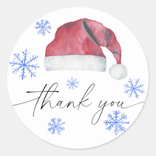 Santa hat thank you card classic round sticker