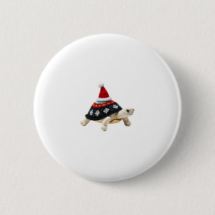 Santa Hat Tortoise - Vintage Sea Turtle Xmas Ugly  Button