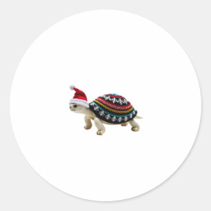 Santa Hat Tortoise - Vintage Sea Turtle Xmas Ugly Classic Round Sticker