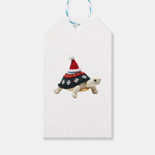 Santa Hat Tortoise - Vintage Sea Turtle Xmas Ugly Gift Tags