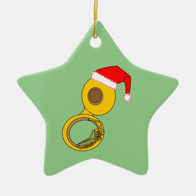 Santa Hat Tuba Ceramic Ornament (Front)