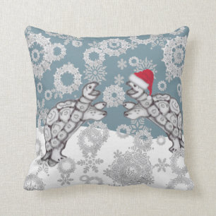 Santa Hat, Turtles & Snowflakes Winter Christmas Throw Pillow