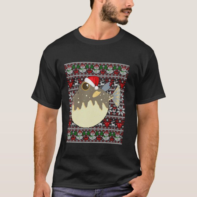 Santa Hat Ugly Christmas Sweater Puffer Fish Lover (Front)